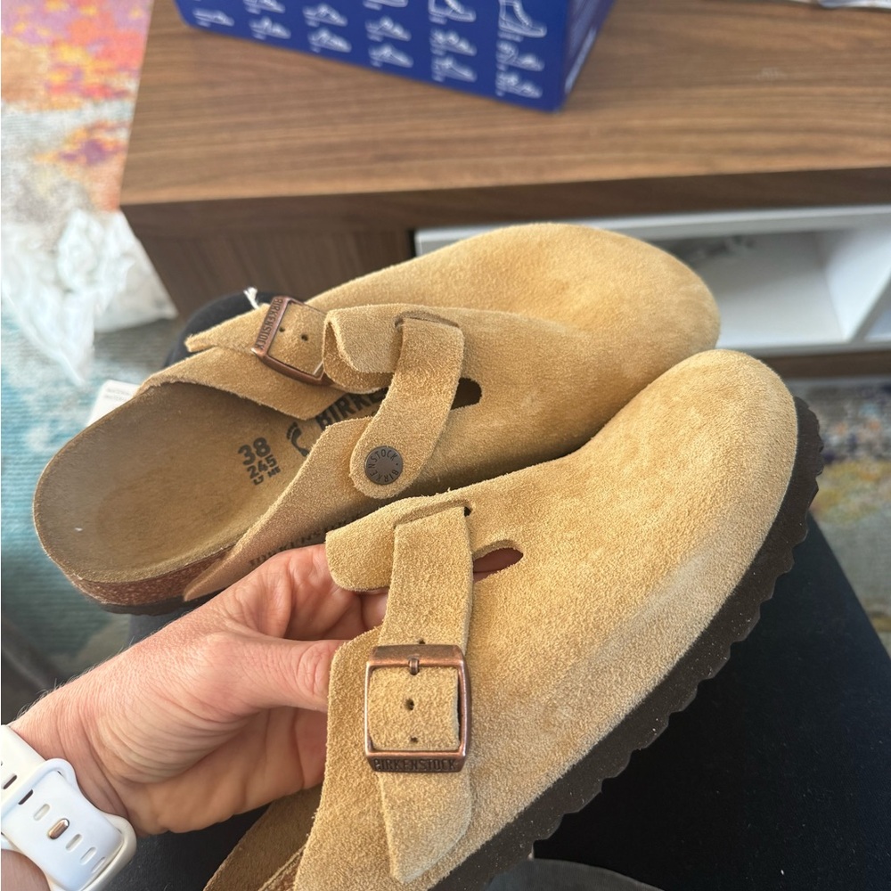 New Birkenstock Latte Suede Boston Clogs size 38 M / US size 7